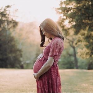 Pink Blush Lace Maternity Dress